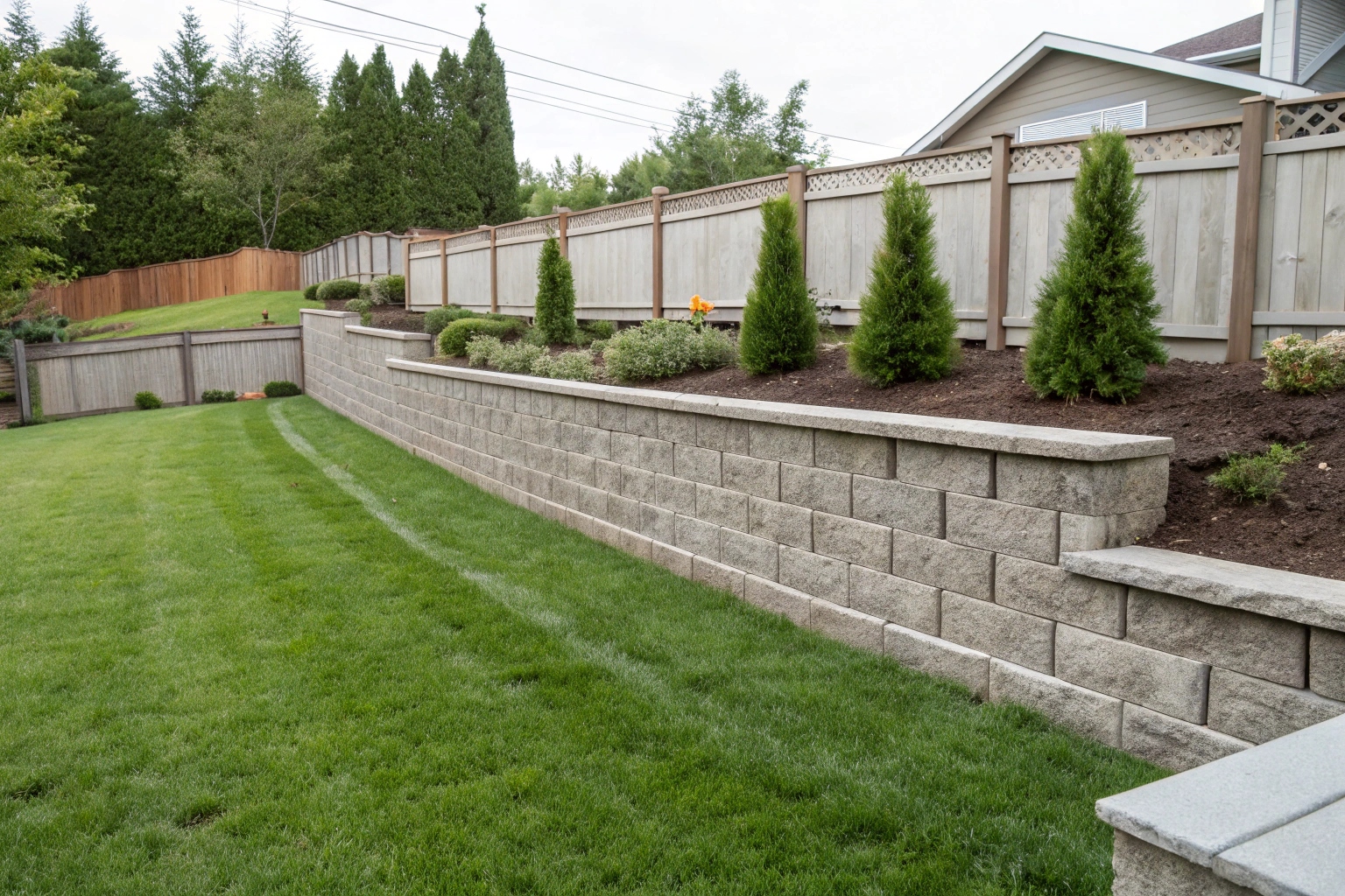 Retaining wall constructed on professional strip footings foundation in Canberra residential property