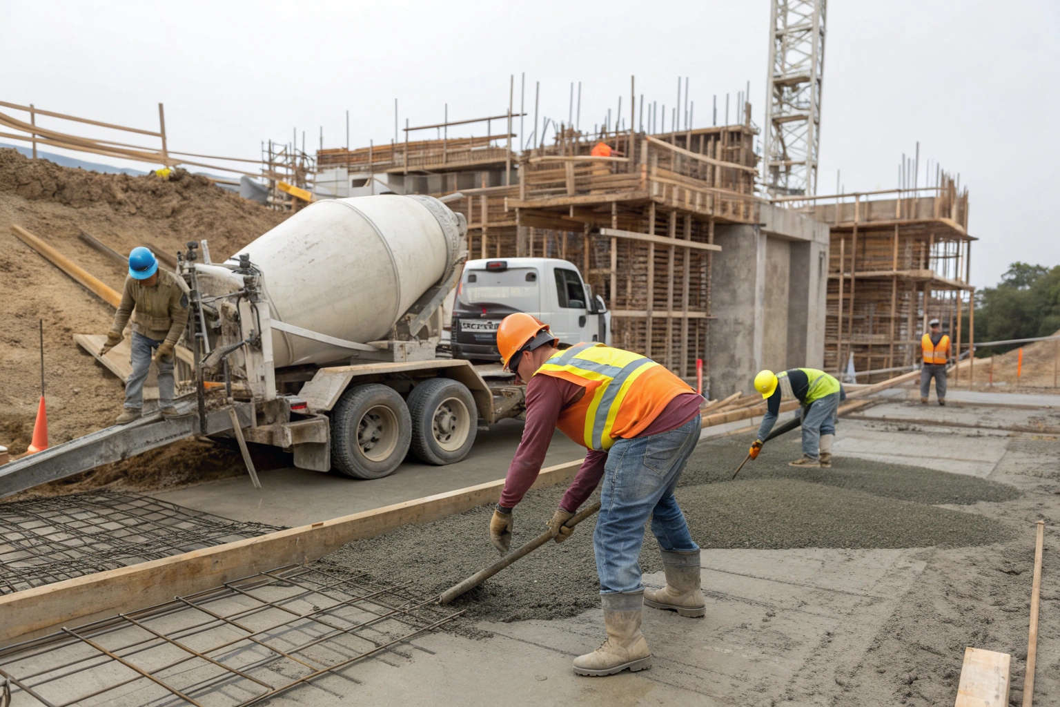 Stepped footings concrete placement on sloped Canberra building site by professional contractors